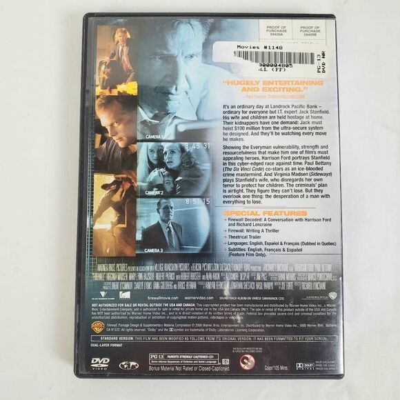 Firewall DVD Harrison Ford Paul Bettany Full Screen Action Thriller - Picture 3 of 3